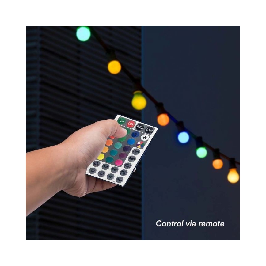 LED RGB Catena da esterno STRING 13 m 15xLED/0,5W/230V IP44 + telecomando