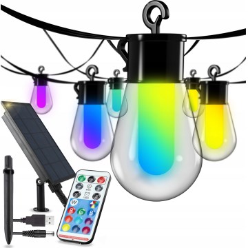 LED RGB dimmerabile solare catena luminosa decorativa 15 LED/18 funzioni USB 6 m IP44 nera + telecomando