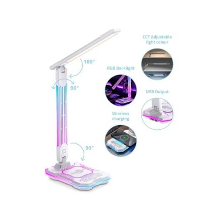 LED RGB Lampada da tavolo touch ricaricabile e dimmerabile con ricarica wireless LED/7,5W/5V 2700-5300K bianco