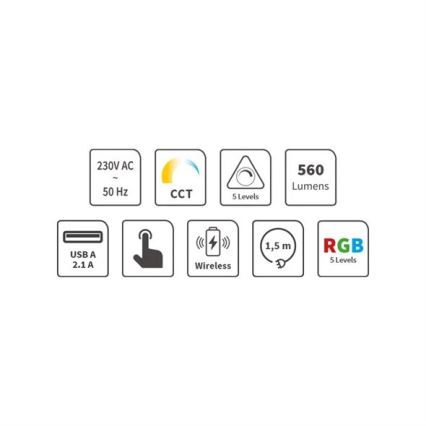 LED RGB Lampada da tavolo touch ricaricabile e dimmerabile con ricarica wireless LED/7,5W/5V 2700-5300K bianco