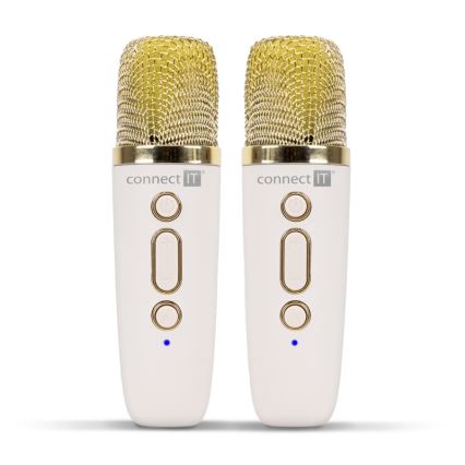 CONNECT IT CSP-1010-BG - LED RGB-Lautsprecher mit 2 kabellosen Mikrofonen, 5W/1200 mAh + 2x 400 mAh, creme/gold