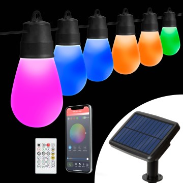 LED RGBIC dimmbare Solarkette 30xLED/1,3W/3,7/5V 2200 mAh 14,37 m IP65 schwarz + Fernbedienung
