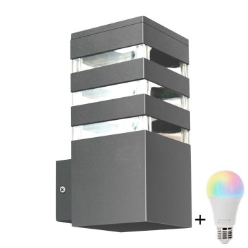 LED RGBW dimmbare Außen-Wandleuchte TEKSAS 1xE27/12W/230V 2700-6500K IP44 Anthrazit