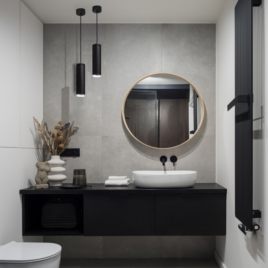 LED RGBW dimmbare Badezimmer‑Hängeleuchte TURYN mit Seilaufhängung 1xGU10/4,8W/230V 3000K IP44 schwarz + Fernbedienung