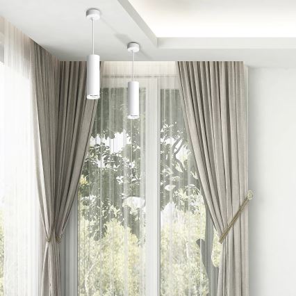 LED RGBW, dimmbare Badezimmer-Hängeleuchte TURYN mit Seilabhängung 1xGU10/6W/2300V 3000K IP44 weiß + Fernbedienung