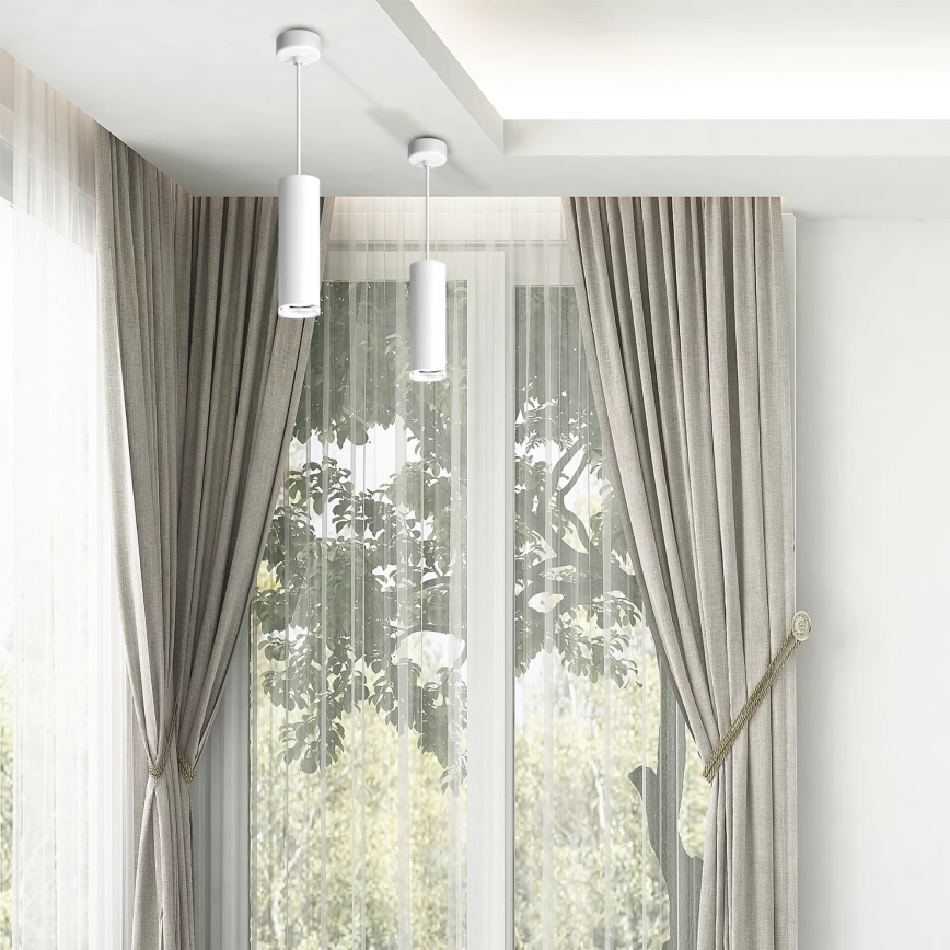 LED RGBW, dimmbare Badezimmer-Hängeleuchte TURYN mit Seilabhängung 1xGU10/6W/2300V 3000K IP44 weiß + Fernbedienung