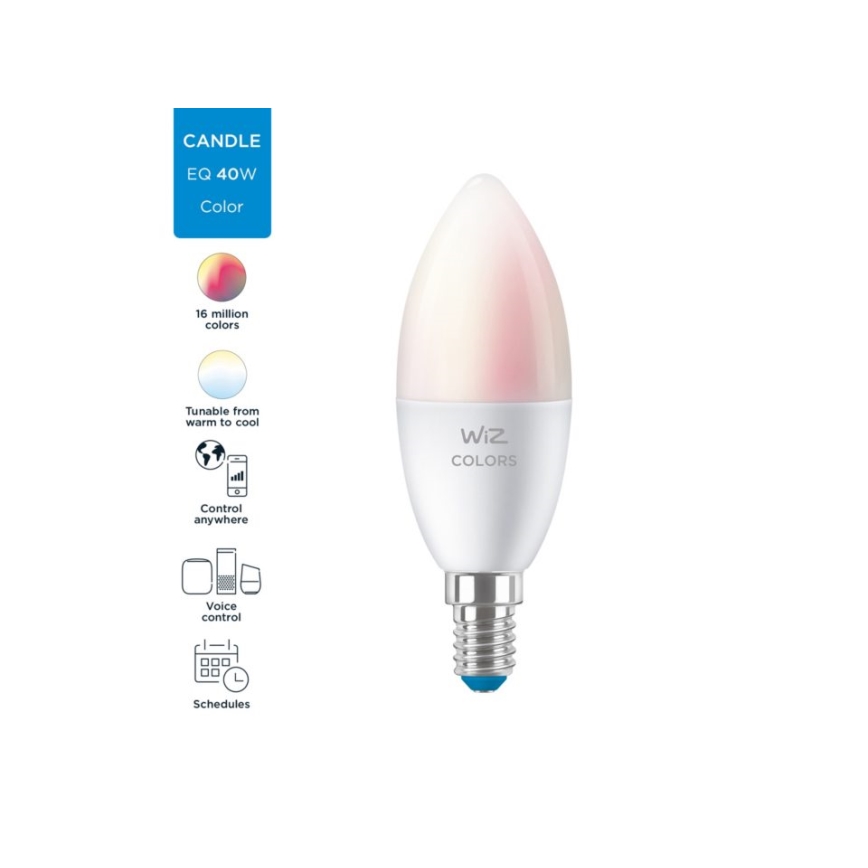 LED RGBW Dimmbare Glühbirne C37 E14/4,9W/230V 2200-6500K CRI 90 Wi-Fi -WiZ
