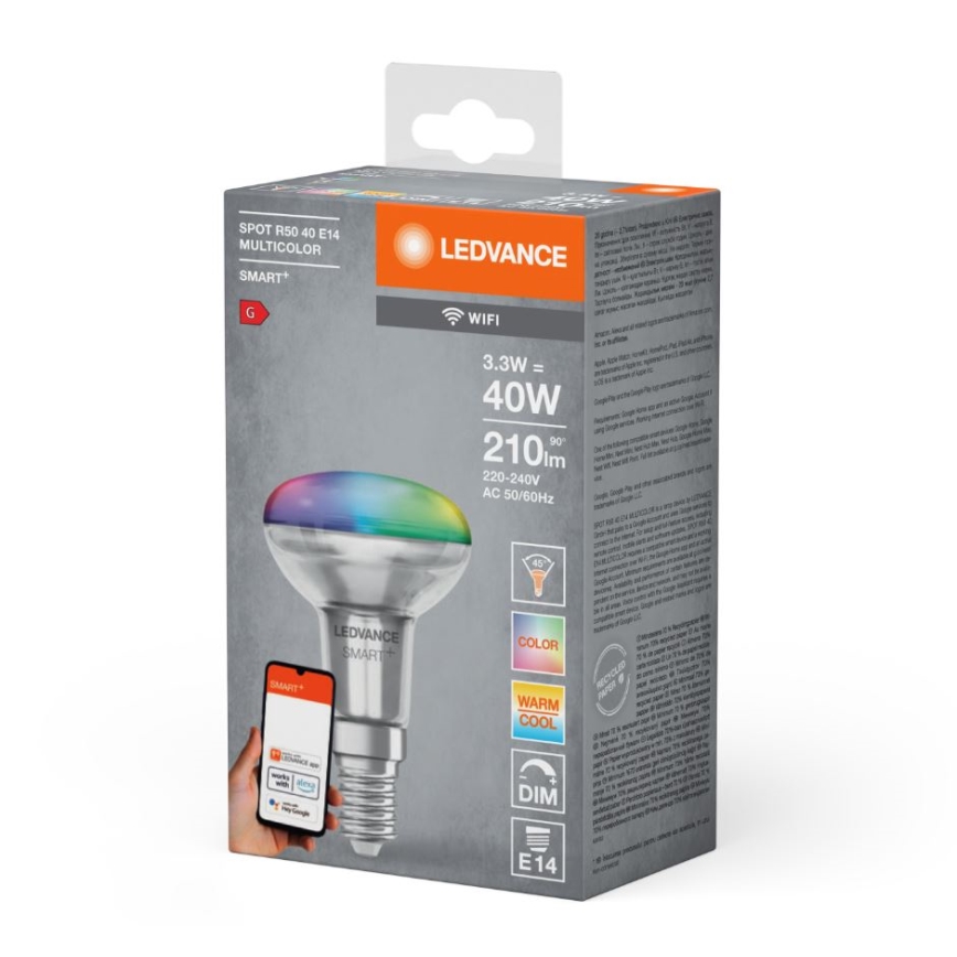 LED RGBW dimmbare SMART+ R50 Reflektorlampe E14/3,3W/230V 2700-6500K Wi-Fi - Ledvance