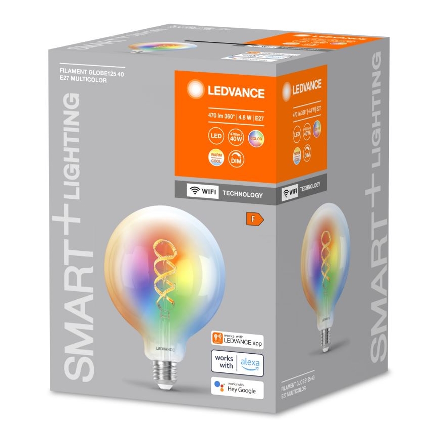 LED RGBW dimmbare SMART+ FILAMENT Glühbirne E27/4,8W/230V 2700-6500K Wi-Fi - Ledvance