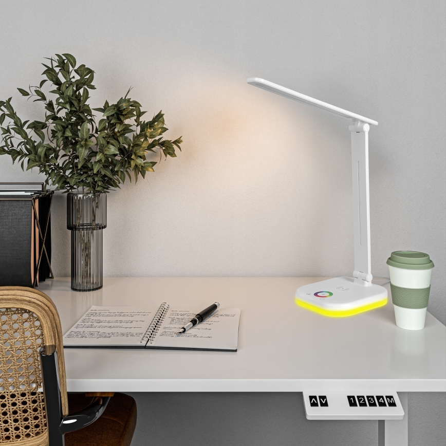LED RGBW dimmbare Tischlampe mit kabellosem Laden LED/7W/5V USB weiß