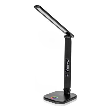 LED RGBW Dimmbare Tischleuchte mit Touch-Funktion und kabelloser Aufladung, LCD Anzeige und USB-Anschluss MAGNUS LED/6W/5V 3000-6500K schwarz