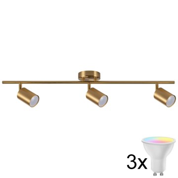 LED RGBW dimmbarer Einbaustrahler GOLDI 3xGU10/6W/230V 3000K goldfarben + Fernbedienung