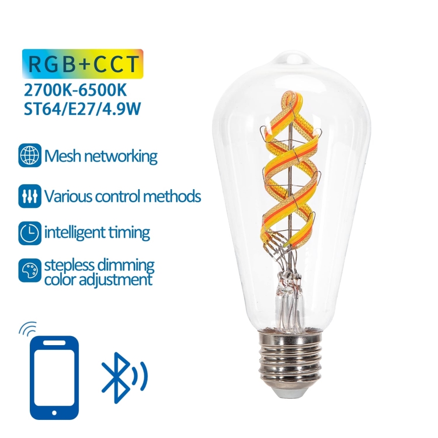 Lampadina LED RGBW dimmerabile FILAMENT MESH Smart ST64 E27/4,9W/230V 2700-6500K - Aigostar