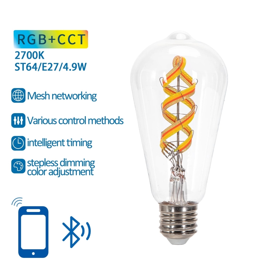 Lampadina LED RGBW dimmerabile FILAMENT MESH Smart ST64 E27/4,9W/230V 2700K - Aigostar