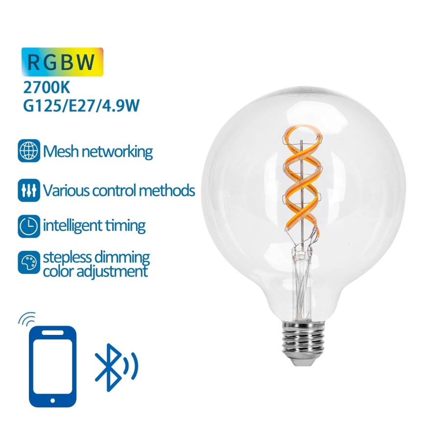 Dimmbare LED-RGBW-Lampe FILAMENT MESH Smart G125 E27/4,9W/230V 2700K - Aigostar