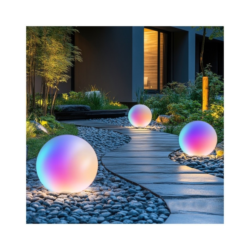 Lampe solaire dimmable LED RGBW GARDEN BALL LED/5W/3,7V 3000K IP54 2200 mAh Ø 40 cm + télécommande