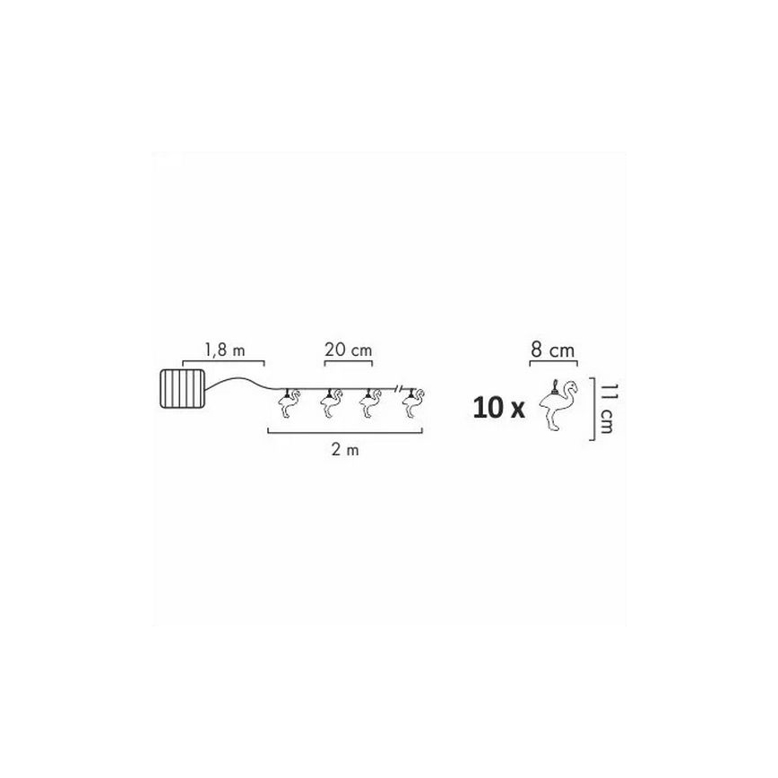 LED Solar catena decorativa 10xLED 3,8 IP44 fenicottero