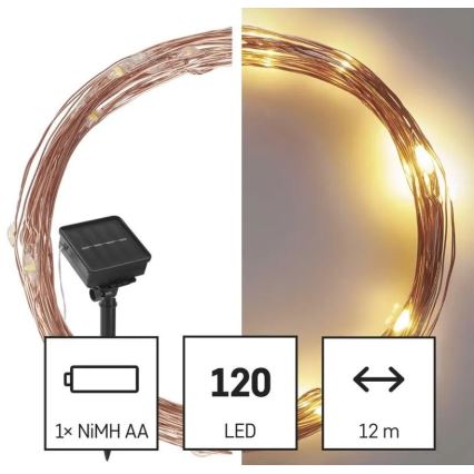 LED Solar-Lichterkette LED/2,4W/1,2V 1xAA 15 m IP44 3000K 600 mAh