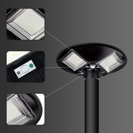 LED-dimmbar solarbetriebene Straßenlampe mit Sensor LED/15W/6V 11000 mAh 6500K IP65 schwarz + Fernbedienung