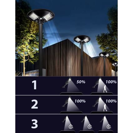 Dimmbare LED-Solar-Straßenlaterne mit Sensor LED/15W/6V 11000 mAh 6500K IP65 schwarz + Fernbedienung