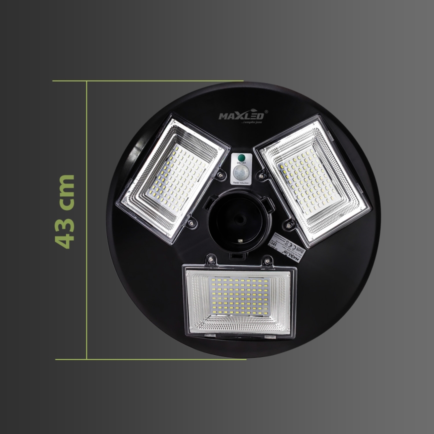 Dimmbare LED-Solar-Straßenlaterne mit Sensor LED/15W/6V 11000 mAh 6500K IP65 schwarz + Fernbedienung