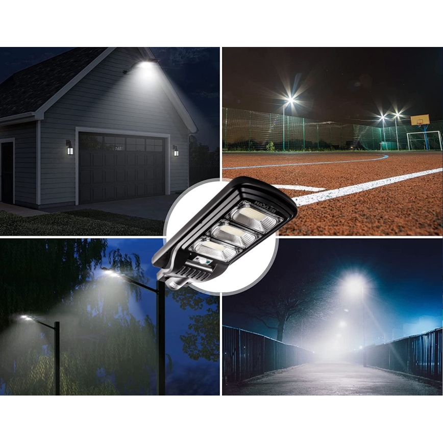 Dimmbare LED-Solar-Straßenlaterne mit Sensor LED/180W/6V 11000 mAh 6500K IP65 schwarz + Fernbedienung
