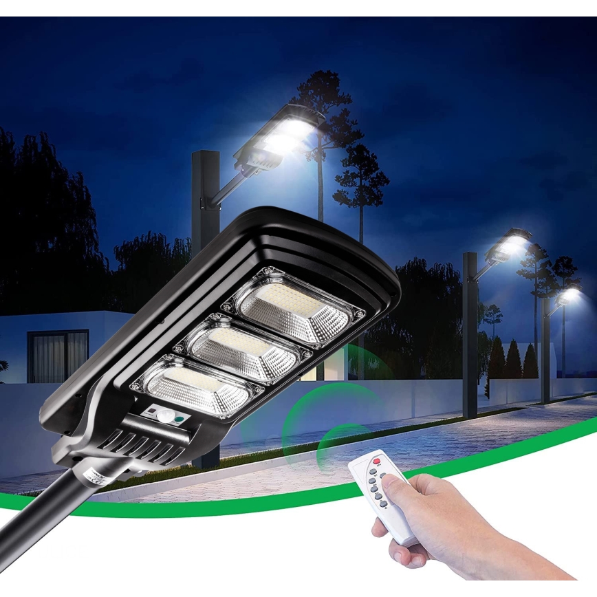 Dimmbare LED-Solar-Straßenlaterne mit Sensor LED/180W/6V 11000 mAh 6500K IP65 schwarz + Fernbedienung