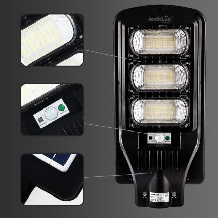 Dimmbare LED-Solar-Straßenlaterne mit Sensor LED/180W/6V 11000 mAh 6500K IP65 schwarz + Fernbedienung