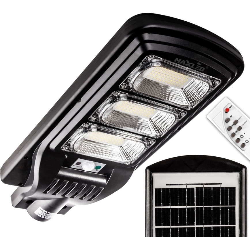 Dimmbare LED-Solar-Straßenlaterne mit Sensor LED/180W/6V 11000 mAh 6500K IP65 schwarz + Fernbedienung