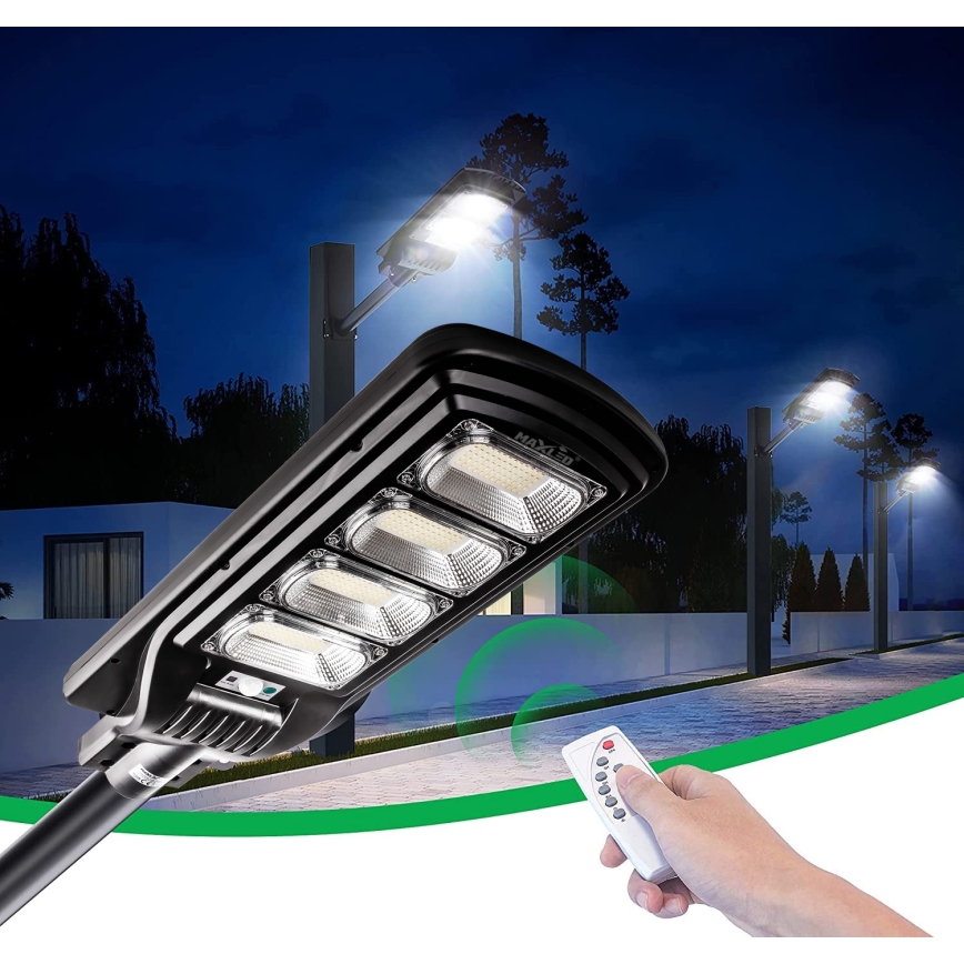 Dimmbare LED-Solar-Straßenlaterne mit Sensor LED/240W/6V 11000 mAh 6500K IP65 schwarz + Fernbedienung