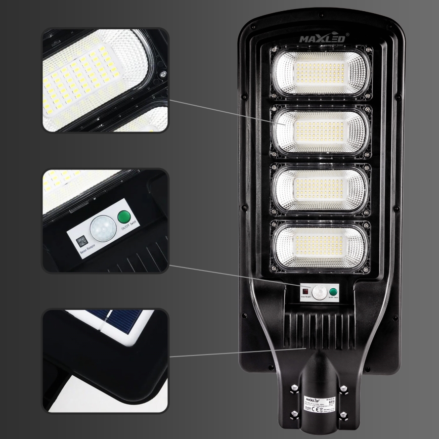 Dimmbare LED-Solar-Straßenlaterne mit Sensor LED/240W/6V 11000 mAh 6500K IP65 schwarz + Fernbedienung