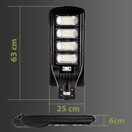 Dimmbare LED-Solar-Straßenlaterne mit Sensor LED/240W/6V 11000 mAh 6500K IP65 schwarz + Fernbedienung