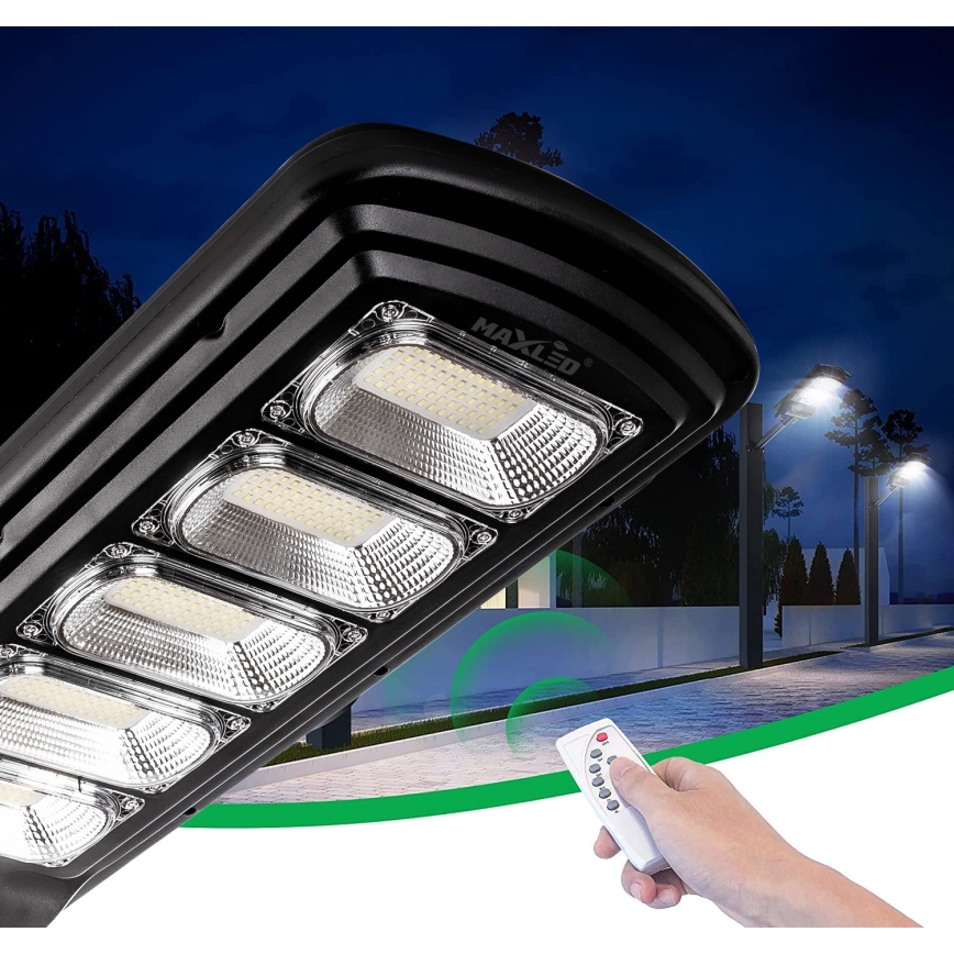 Dimmbare LED-Solar-Straßenlaterne mit Sensor LED/300W/6V 16500 mAh 6500K IP65 schwarz + Fernbedienung