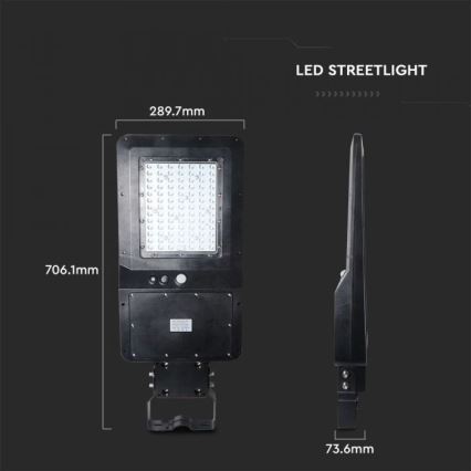 LED-Solar-Straßenlaterne mit Sensor LED/40W/9,6V IP65 6000K + Fernbedienung