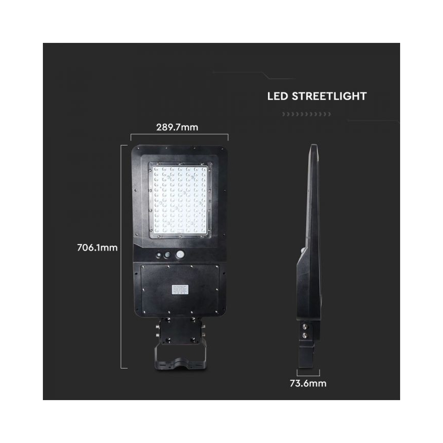 LED-Solar-Straßenlaterne mit Sensor LED/40W/9,6V IP65 6000K + Fernbedienung