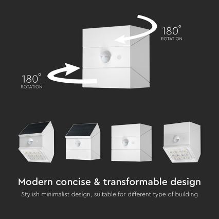 LED-Solar-Wandleuchte mit Sensor LED/2,5W/3,7V 3000/4000/6000K IP65 1200 mAh weiß