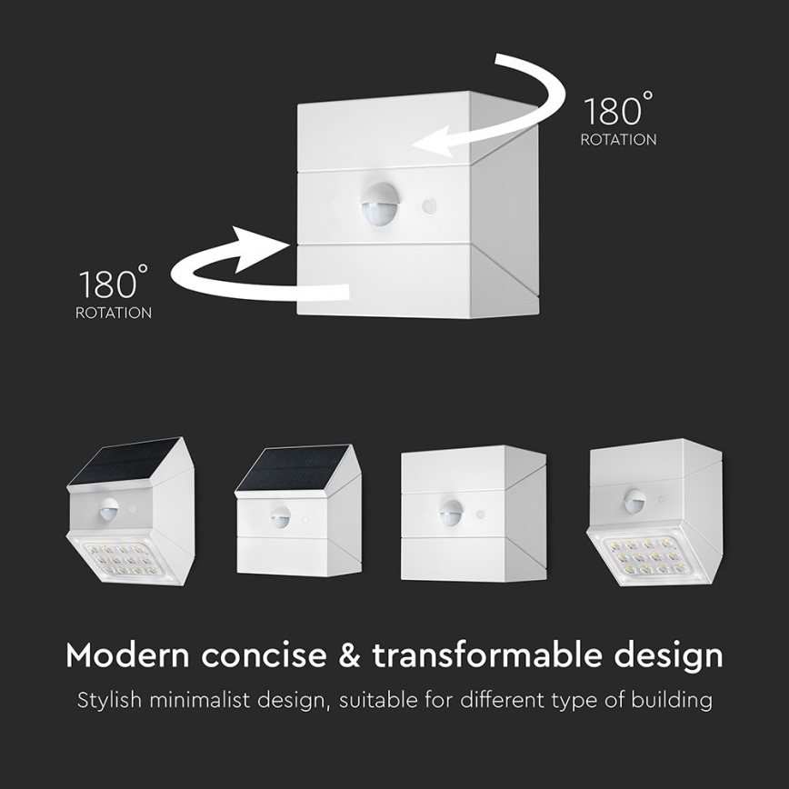 LED-Solar-Wandleuchte mit Sensor LED/2,5W/3,7V 3000/4000/6000K IP65 1200 mAh weiß