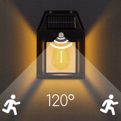 LED-Solar-Wandleuchte mit Sensor LED/3,7V 600 mAh IP44 schwarz