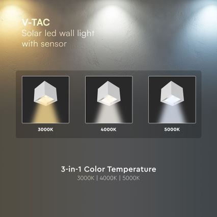 LED-Solar-Wandleuchte mit Sensor LED/9W/5V 3000/4000/5000K IP65 2600 mAh weiß
