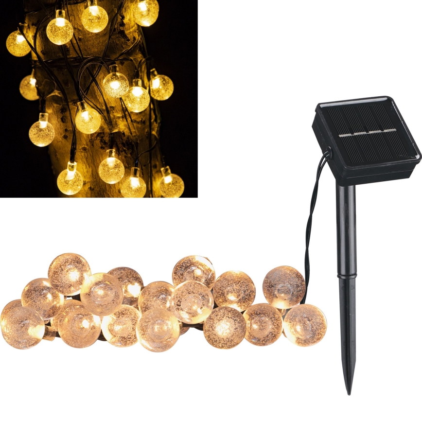 LED Solare catena decorativa BUBBLE GLASS 20xLED/8 funzioni 4,85 m 600 mAh IP44 bianco caldo