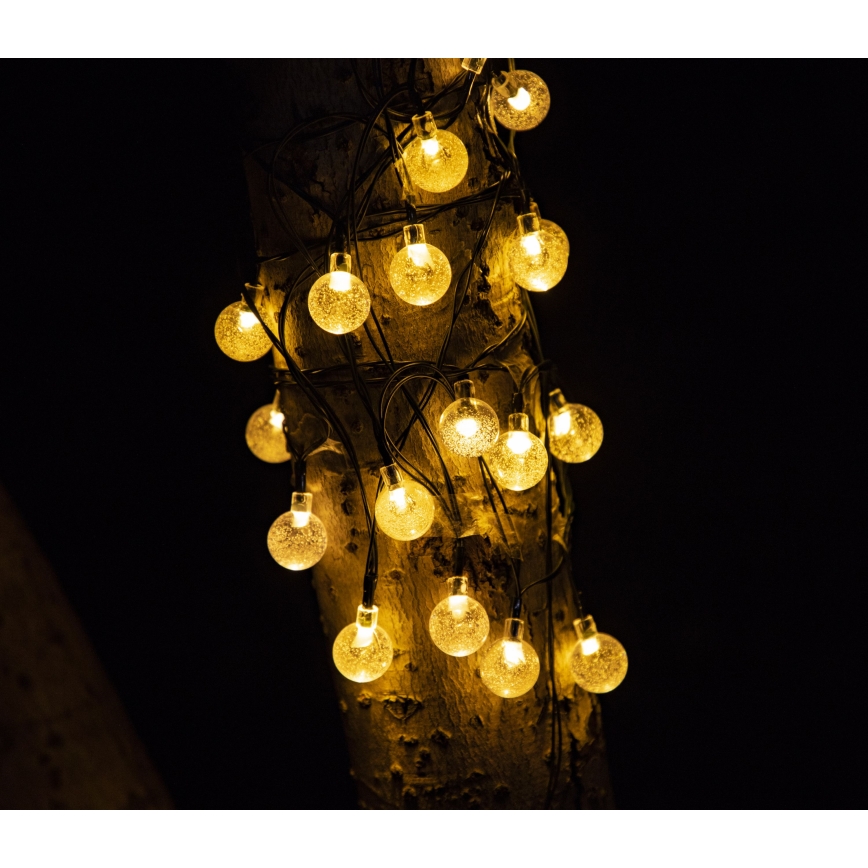 LED Solare catena decorativa BUBBLE GLASS 20xLED/8 funzioni 4,85 m 600 mAh IP44 bianco caldo