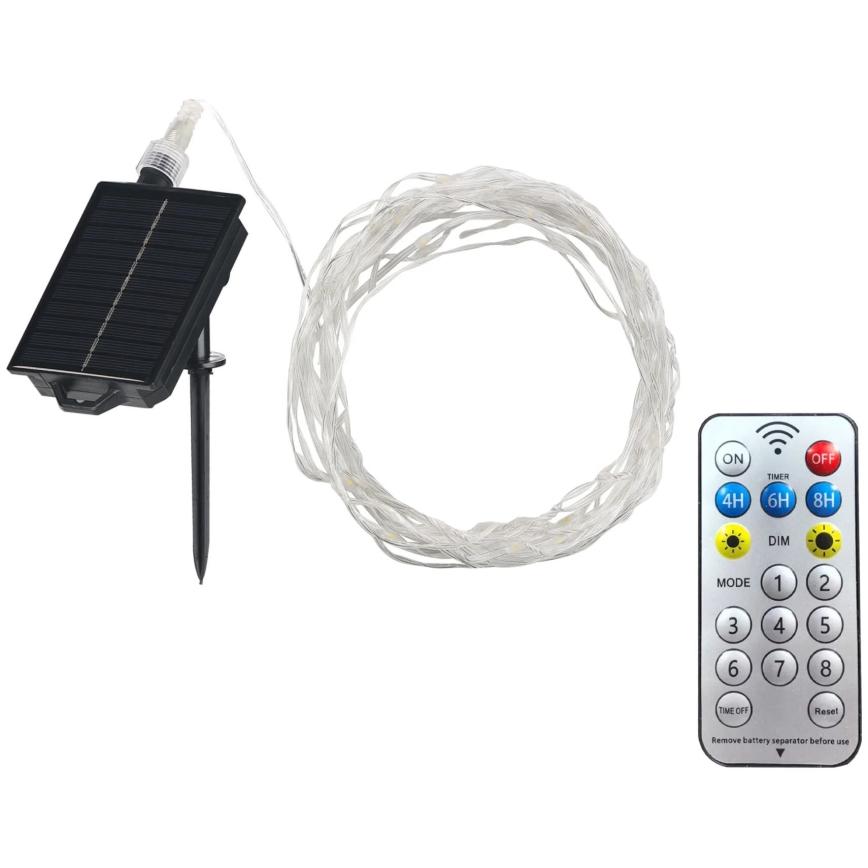 LED Solare catena decorativa LED/3,7V 1800 mAh 10 m IP44 + telecomando