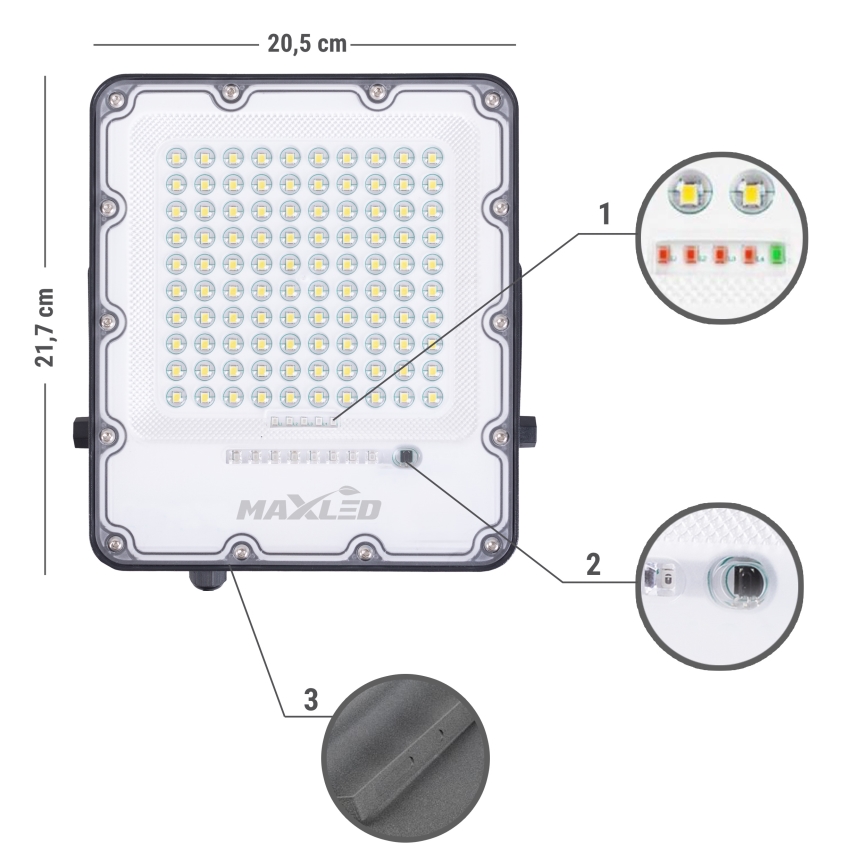 LED da esterno dimmerabile solare per riflettore LED/100W/3,2V 4500K IP65 nero + telecomando