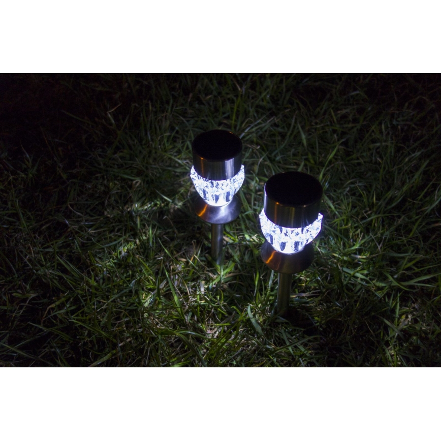 LED Solarlampe CRYSTAL 2xLED-RGB/0,02W/1xAAA matt chrom