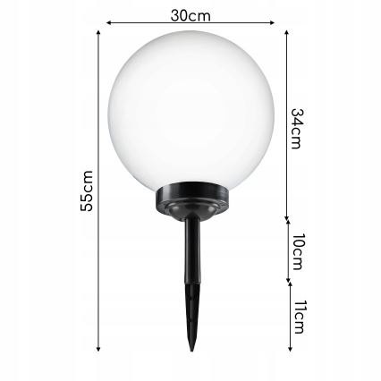LED-Solarleuchte LED/1,2V 6500K 200 mAh Ø 30 cm IP44 weiß/schwarz