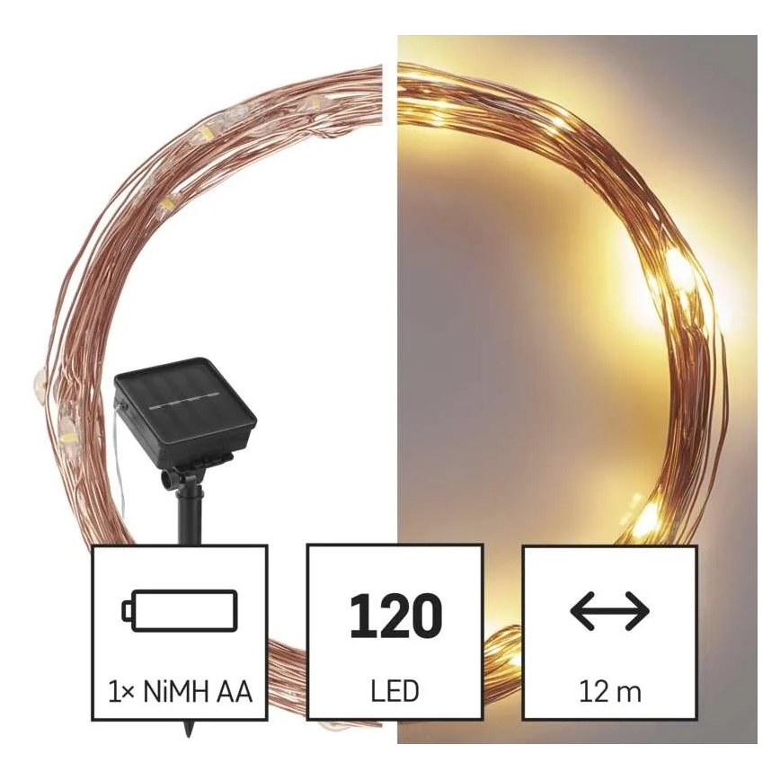 LED-Solarlichterkette LED/2,4W/1,2V 1xAA 15 m IP44 3000K 600 mAh