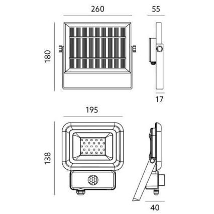 LED-Solarstrahler für den Außenbereich mit Sensor LED/20W/3,7V 6500K IP65