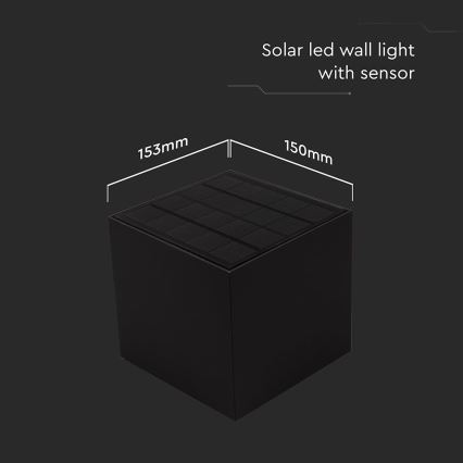 LED-Solarwandleuchte mit Sensor LED/9W/3,7V 3000/4000/5000K 2600 mAh IP65 schwarz