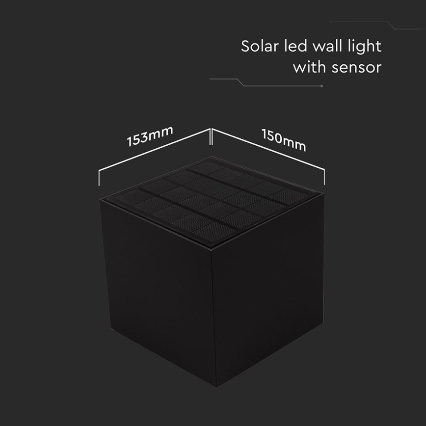 LED-Solarwandleuchte mit Sensor LED/9W/3,7V 3000/4000/5000K 2600 mAh IP65 schwarz