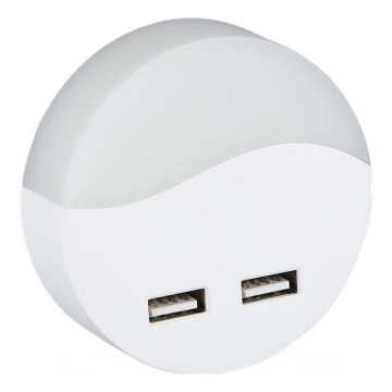 LED-Steckdosen-Nachtlicht mit Dämmerungssensor 2xUSB LED/0,45W/230V 3000K